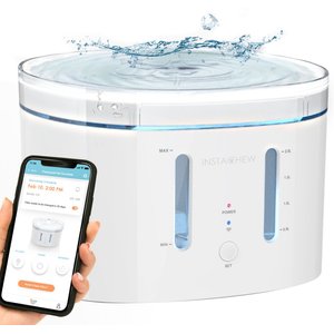INSTACHEW Puresmart Water Fountain App Enabled Drinking Smart Automatic Pet Fountain for Dogs & Cats, White, 84-oz