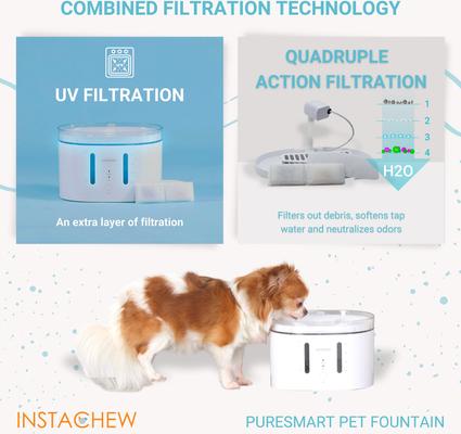 Show full view: INSTACHEW Puresmart Water Fountain App Enabled Drinking Smart Automatic Pet Fountain for Dogs & Cats, White, 84-oz slide 6 of 11