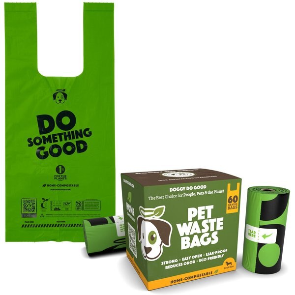 DOGGY DO GOOD Certified Home Compostable Premium Dog & Cat Waste Bags, Small Handle Bags On