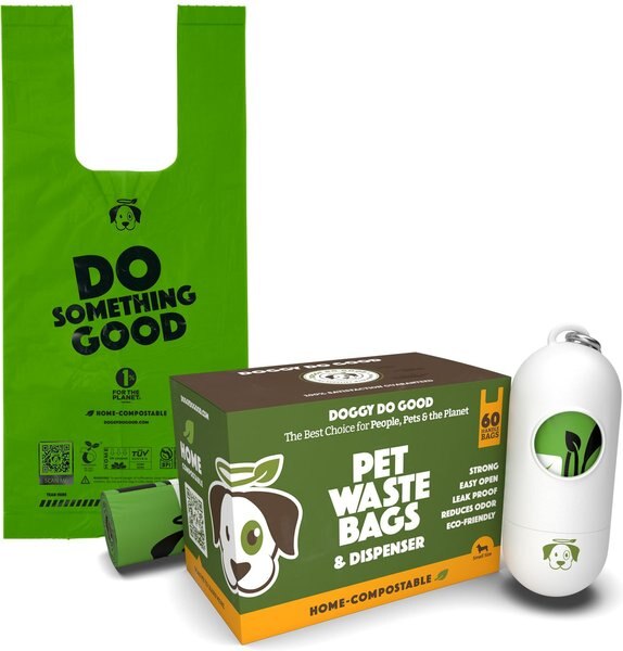 Doggy Do Good Certified Home Compostable Premium Dog & Cat Waste Bags, Small Handle Bags - On Rolls + Dispenser, 60 count slide 1 of 8