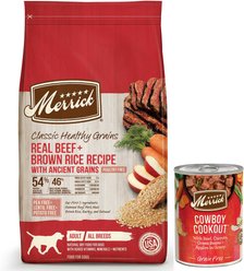 Merrick Classic Healthy Grains Real Beef + Brown Rice Recipe with Ancient Grains Dry Food + Wet Dog Food Cowboy Cookout