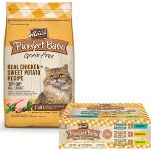 Merrick Purrfect Bistro Real Chicken + Sweet Potato Recipe Dry Food + Poultry Variety Pack Canned Cat Food