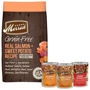 Merrick Real Salmon & Sweet Potato Recipe Dry Food + Favorites Wet Dog Food Variety Pack