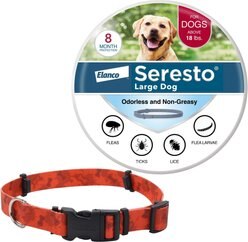 Large Seresto Flea & Tick Collar for Dogs + SecureAway Flea Collar Protector, Red Bones, Large