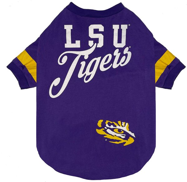Pets First NCAA Dog & Cat Stripe Slv T-Shirt, Louisiana State Tigers, Medium slide 1 of 2