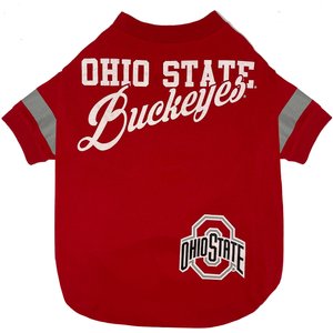 Pets First NCAA Dog & Cat Stripe Slv T-Shirt, Ohio State Buckeyes, Large
