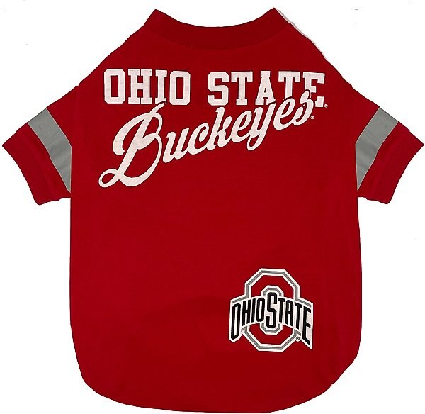 Pets First NCAA Dog & Cat Stripe Slv T-Shirt, Ohio State Buckeyes, Medium slide 1 of 2
