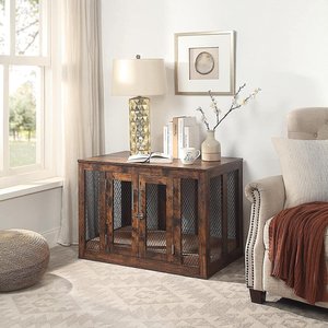 Unipaws Furniture Style Dog Crate with Tray, Rustic Brown, Rustic Brown, Medium