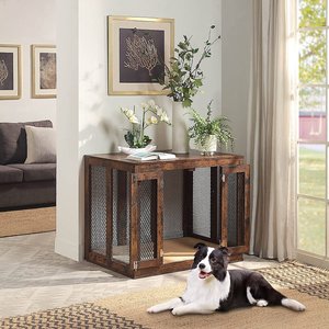 Unipaws Furniture Style Dog Crate with Tray, Rustic Brown, Rustic Brown, Large