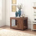 Unipaws Wooden Wire Furniture End Table Dog Crate, Walnut, Walnut, Large
