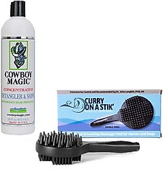 Curry on a Stik Horse & Dog Grooming Brush + Cowboy Magic Horse Detangler & Shine, 16-oz bottle