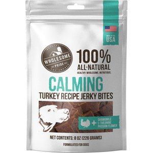 Wholesome Pride Pet Treats Functional Calming Support Turkey Recipe Jerky Bites Calming Dog Treats, 8-oz