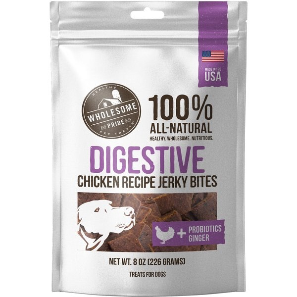 Wholesome Pride Pet Treats Functional Digestive Support Chicken Recipe Jerky Bites Dog Treats, 8-oz