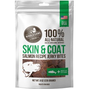 Wholesome Pride Pet Treats Functional Skin & Coat Support Salmon Recipe Jerky Bites Dog Treats, 8-oz