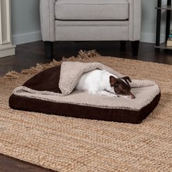 FurHaven Berber & Suede Blanket Top Memory Foam Cat & Dog Bed, Espresso, Medium