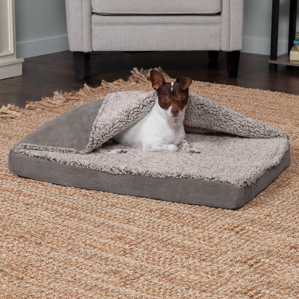 FurHaven Berber & Suede Blanket Top Memory Foam Cat & Dog Bed, Gray, Medium slide 1 of 8