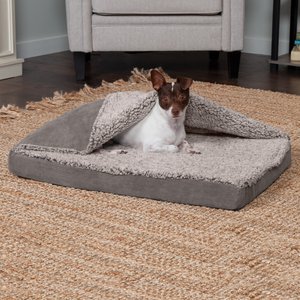 FurHaven Berber & Suede Blanket Top Memory Foam Cat & Dog Bed, Gray, Medium