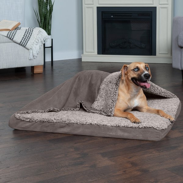 FurHaven Berber & Suede Blanket Top Memory Foam Cat & Dog Bed, Gray, Large slide 1 of 8