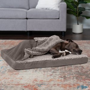 FurHaven Berber & Suede Blanket Top Cooling Gel Cat & Dog Bed, Gray, Large