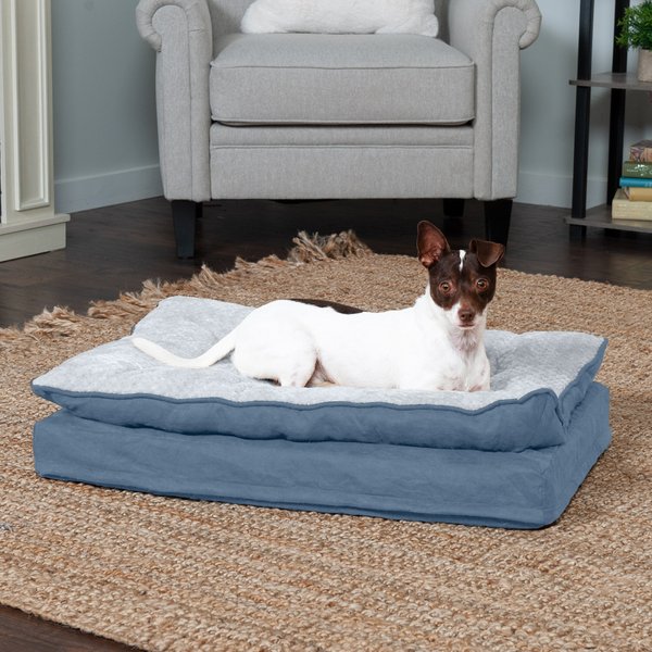 FurHaven Mink Fur & Suede PillowTop Orthopedic Cat & Dog Bed, Stonewash Blue, Medium slide 1 of 8
