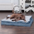 FurHaven Mink Fur & Suede PillowTop Orthopedic Cat & Dog Bed, Stonewash Blue, Large
