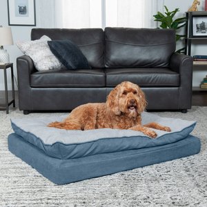 FurHaven Mink Fur & Suede PillowTop Orthopedic Cat & Dog Bed, Stonewash Blue, Jumbo