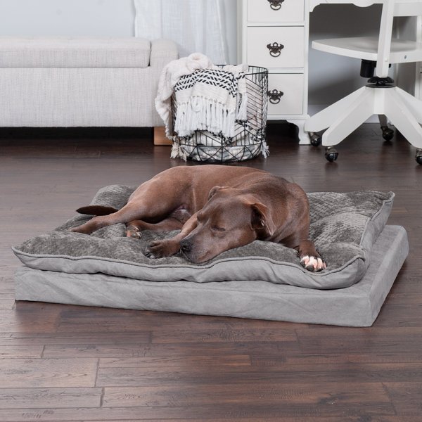 FurHaven Mink Fur & Suede PillowTop Orthopedic Cat & Dog Bed, Titanium Gray, Large slide 1 of 8