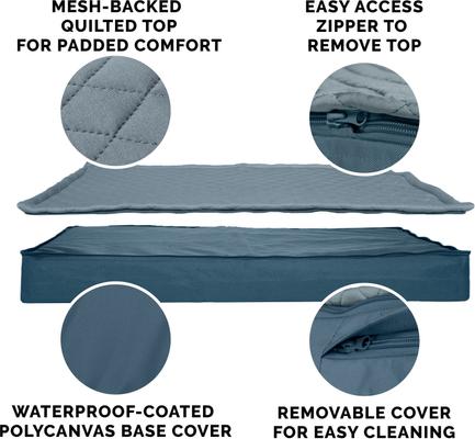 Show full view: FurHaven Quilt Top Memory Foam Convertible Indoor/Outdoor Cat & Dog Bed, Calm Blue, Jumbo Plus slide 6 of 11