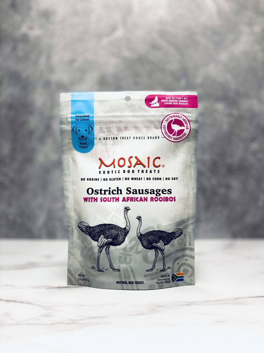 Mosaic South African Ostrich Sausages Rooibos Infused Jerky Dog Treats, 3-oz bag