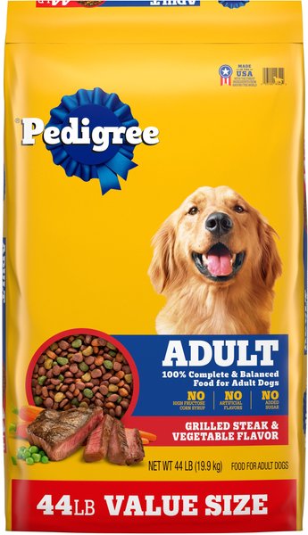 Pedigree Grilled Steak & Vegetable Flavor Adult Dry Dog Food – 18lbs – Made In USA, Whole Grain