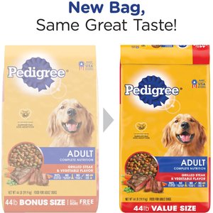 Pedigree Complete Nutrition Grilled Steak & Vegetable Flavor Dog Kibble Adult Dry Dog Food, 44-lb bag