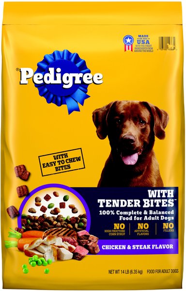 PEDIGREE Tender Bites Adult Complete Nutrition Chicken Steak Flavor Dry Dog Food 14 lb bag Chewy