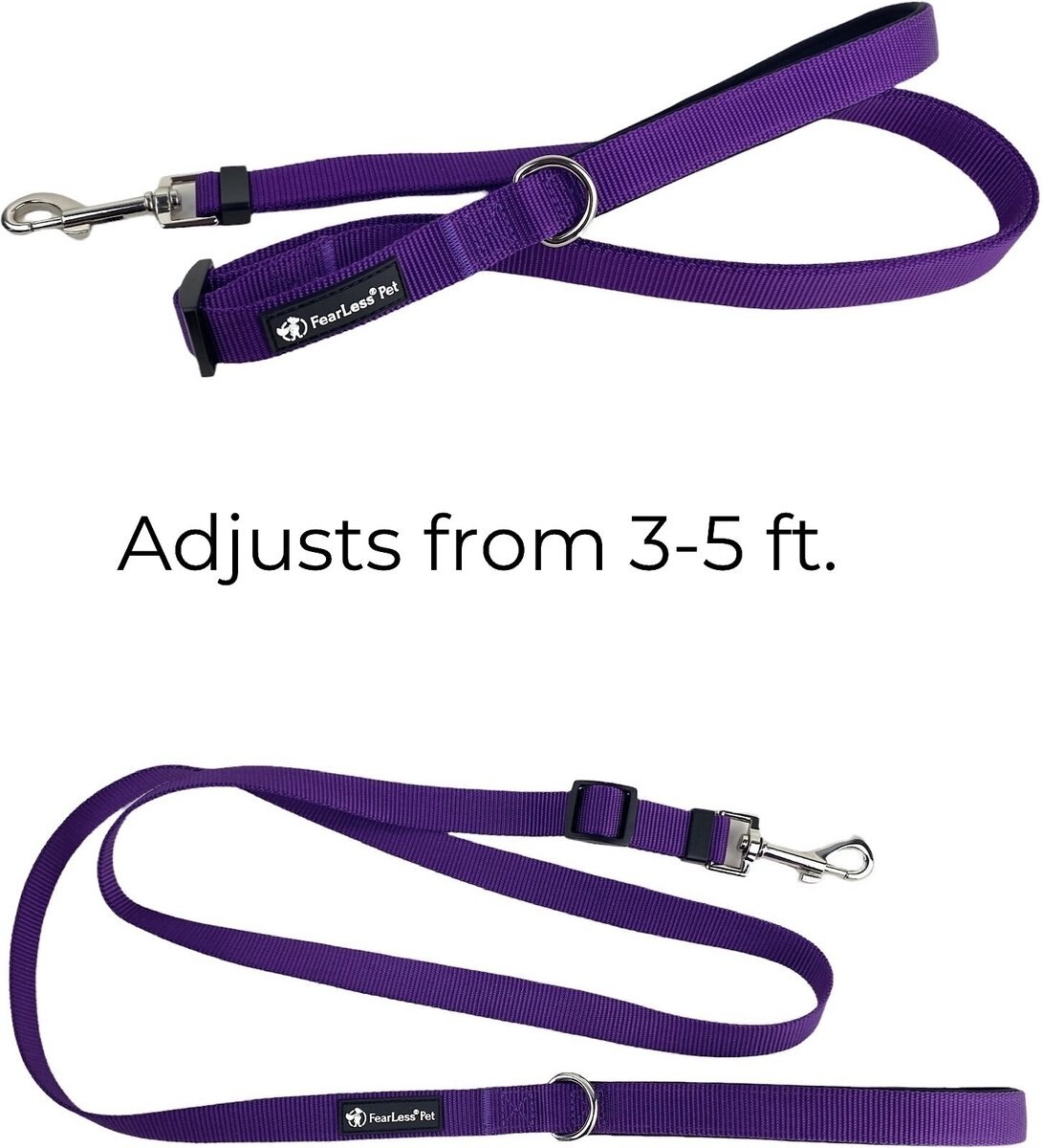 FEARLESS PET Padded Handle Adjustable Dog Leash, Purple, Small/Medium