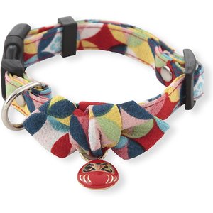 Necoichi Daruma Charm Cotton Breakaway Bow Tie Dog Collar, Red, Small