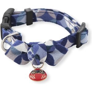 Necoichi Daruma Charm Cotton Bow Tie Dog Collar, Small, Blue