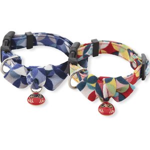 Necoichi Daruma Charm Cotton Bow Tie Dog Collar, Medium, Red
