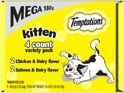 Temptations Chicken & Dairy & Salmon & Dairy Flavor Soft & Crunchy Kitten Treat Multipack, 6.3-oz, 4 pack slide 2 of 9