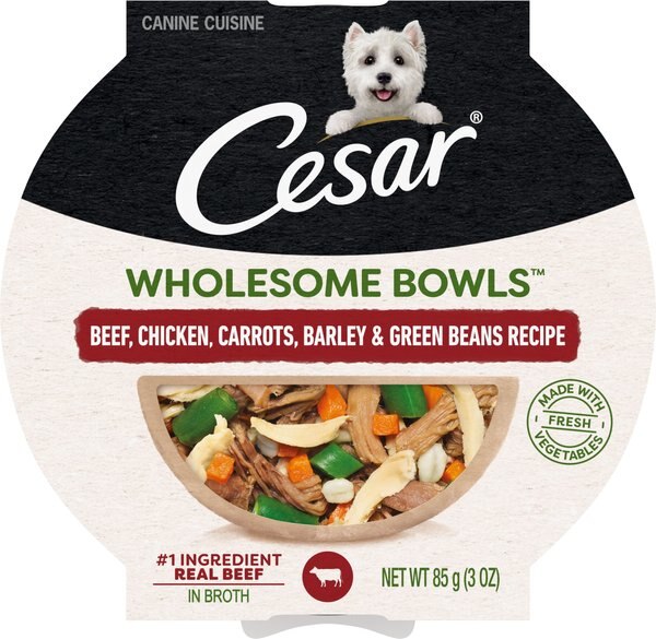 Cesar Wholesome Bowls Beef, Chicken, Carrots, Barley & Green Beans Recipe Adult Soft Adult Wet Dog Food, 3-oz Bowl, Case of 10 slide 1 of 9