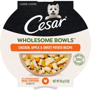 Cesar Wholesome Bowls Chicken, Apple & Sweet Potato Recipe Adult Soft Wet Dog Food Topper, 3-oz Bowl, Case of 10