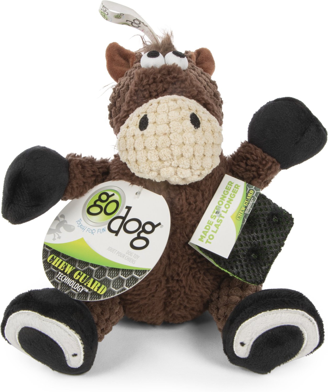 GoDog Checkers Sitting Horse Squeaker Dog Toy, Brown