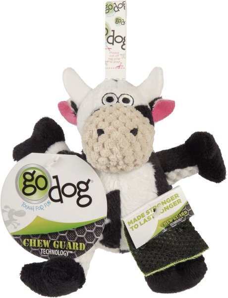 GoDog Checkers Sitting Cow Squeaker Dog Toy, White, X-Small slide 1 of 5