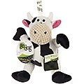 GoDog Checkers Sitting Cow Squeaker Dog Toy, White, Small
