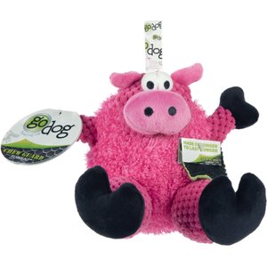 GoDog Checkers Sitting Pig Squeaker Dog Toy, Pink, Small
