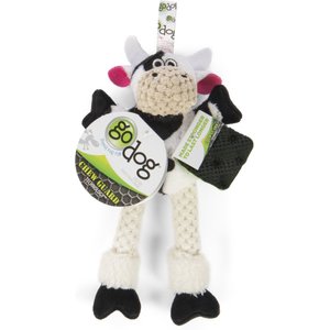 goDog Checkers Skinny Cow Squeaker Dog Toy, White, X-Small
