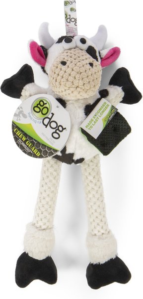 goDog Checkers Skinny Cow Squeaker Dog Toy, White, Small slide 1 of 4
