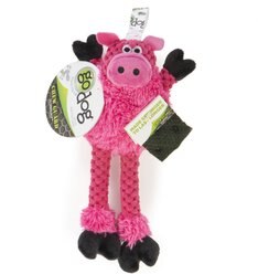 GoDog Checkers Skinny Pig Squeaker Dog Toy, Pink, X-Small