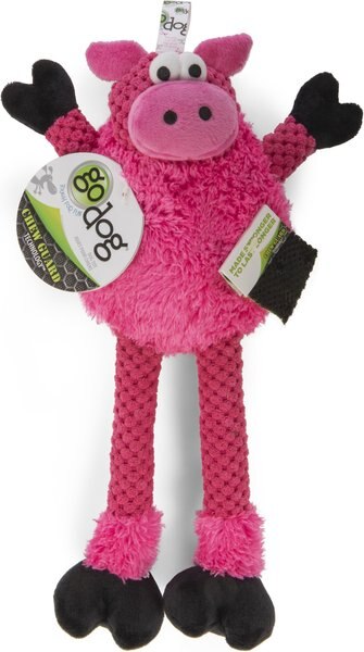 GoDog Checkers Skinny Pig Squeaker Dog Toy, Pink
