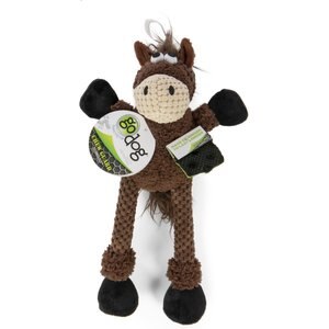 goDog Checkers Skinny Horse Squeaker Dog Toy, Brown, Small