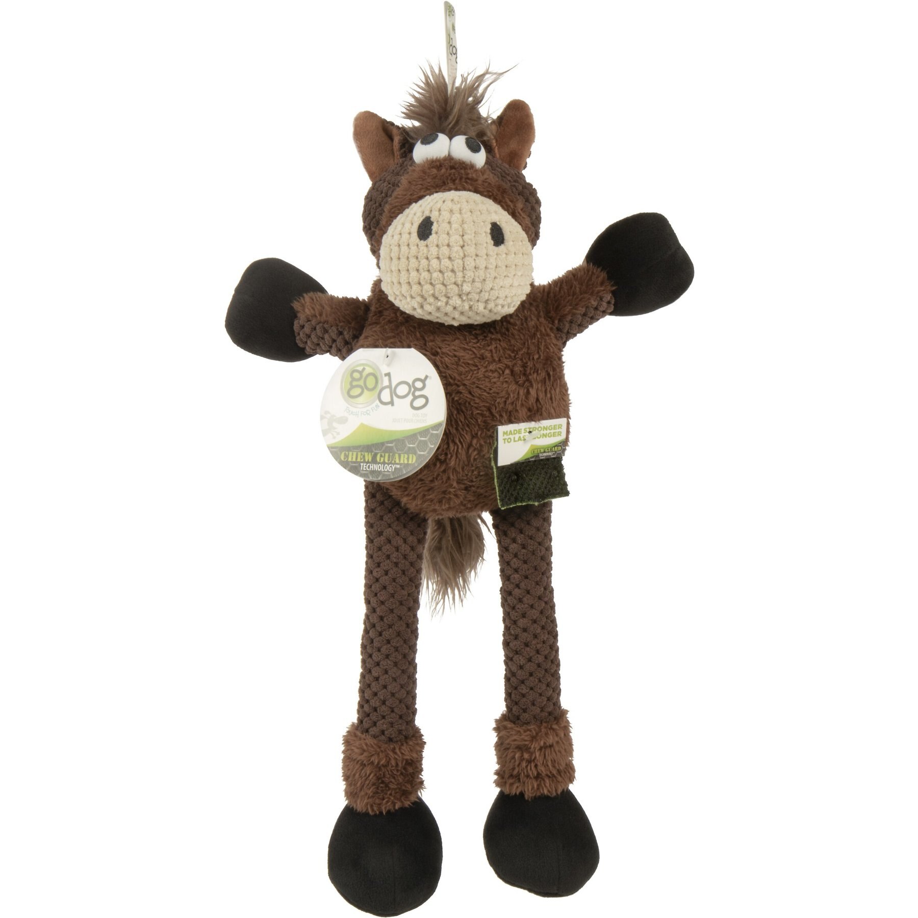 Discontinued GODOG Checkers Skinny Horse Squeaker Dog Toy, Brown