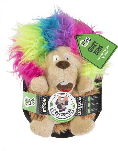 goDog Silent Squeak Crazy Hair Dog Toy - Hedg